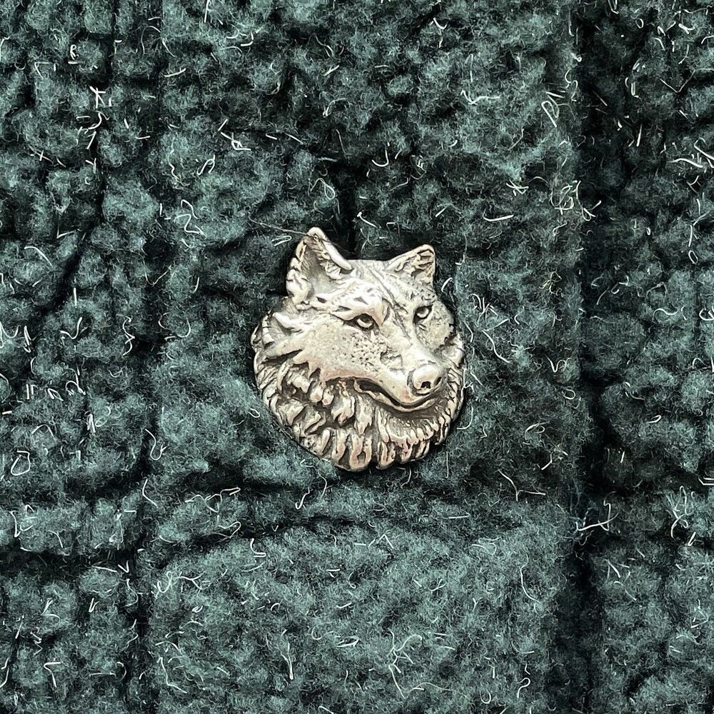 90s Vintage Coldwater Creek Green Sherpa Cardigan Jacket Wolf Buttons Womens S - Picture 4 of 11